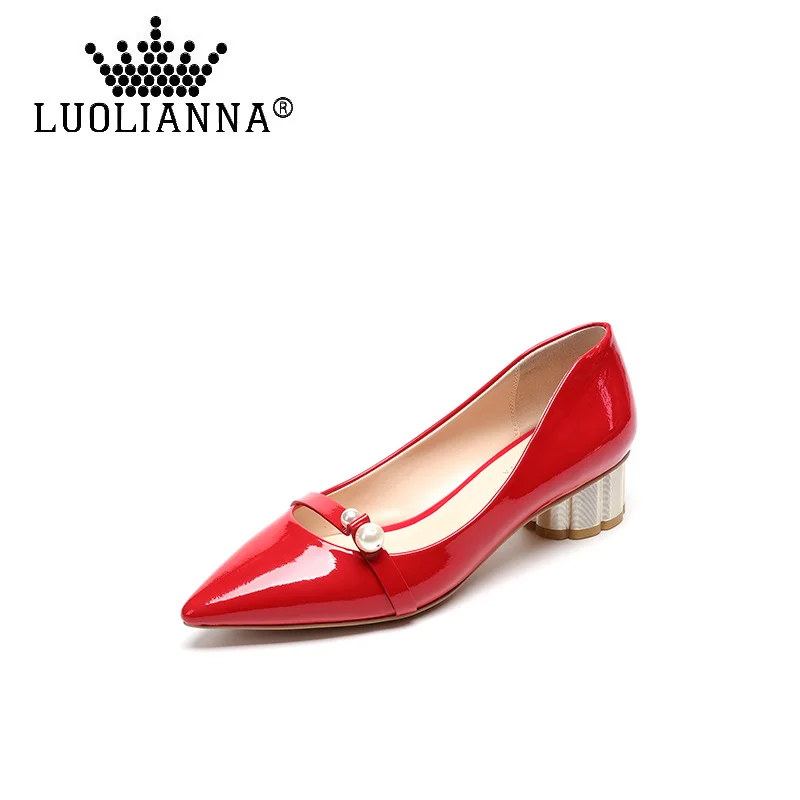 Luolianna Для женщин классические туфли квадратный каблук Лакированная кожа