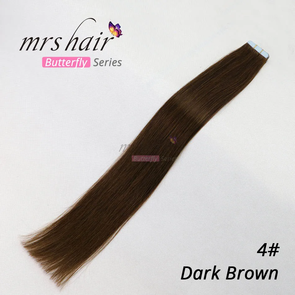 #4 MRSHAIR, 12 дюймов, пряди человеческих волос для наращивания, прямые волосы remy на клейкой ленте, искусственная кожа, уток, невидимый, 20 шт - Цвет: #4