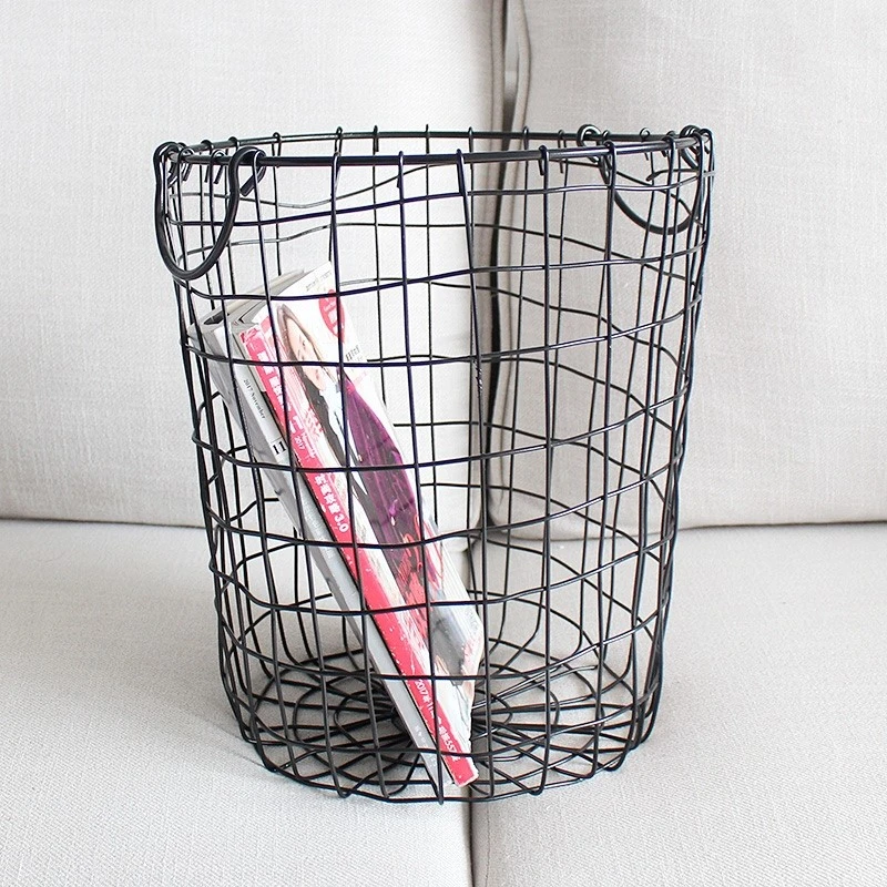 Nordic Metal Grid Storage Baskets Creative Handmade Retro Office Desktop Organizer Portable Handle Decoration Sundries Buckets