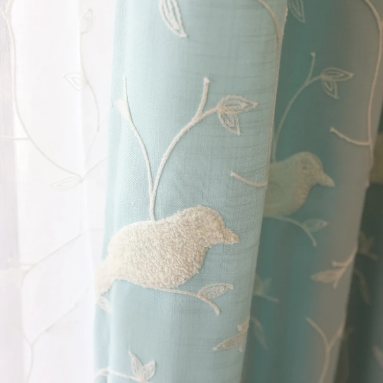 Curtain cloth Современные хлопчатобумажные льняные вышитые занавески и вуаль тюль синяя птица отвесные занавески для спальни оптом X-WP004* 30 - Цвет: Curtain cloth