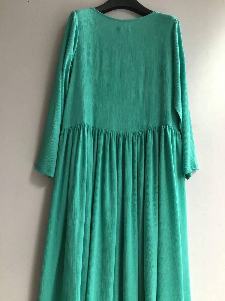 Женское Хлопковое платье с длинным рукавом и круглым вырезом удобное винтажное