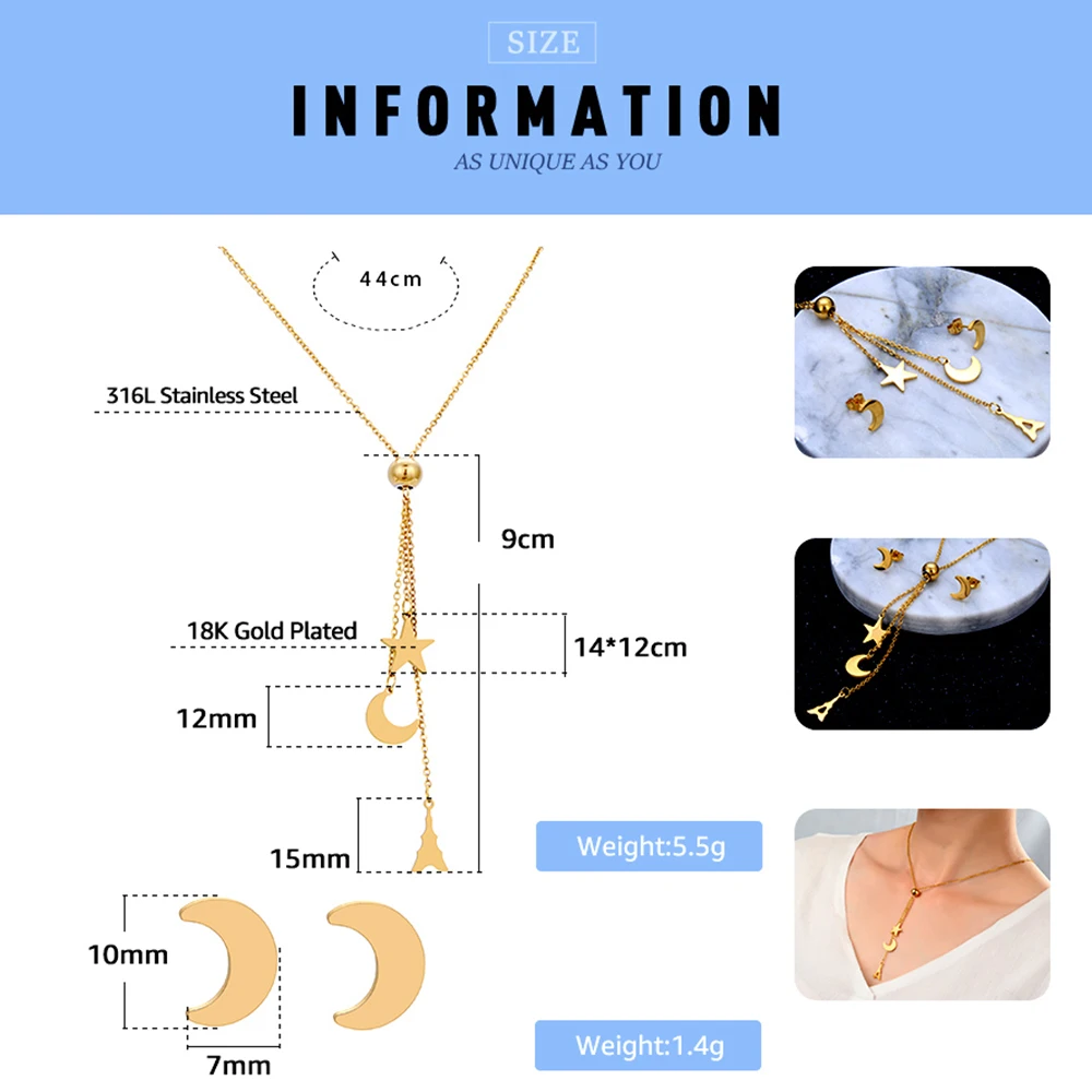Новинка FINE4U N012 316L нержавеющая сталь Ювелирные наборы для женщин луна ожерелье и серьги свадебный ювелирный набор
