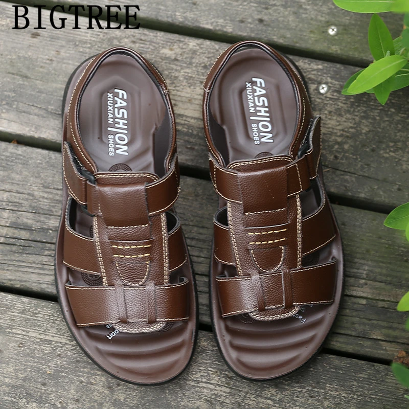 Мужские уличные Сандалии открытые туфли мужские кожаные сандалии летние из