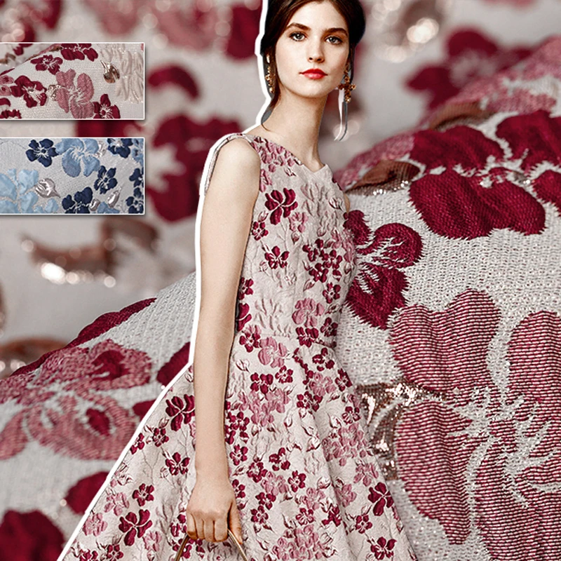 

Quality 140CM Wide 240G/M Weight Red Blue Jacquard Acrylic Polyester Golden Thread Fabric for Autumn Winter Suit Dress DE844