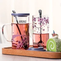 creative transparent juice glass mug with lid heat resistant household milk cake office water drink mug