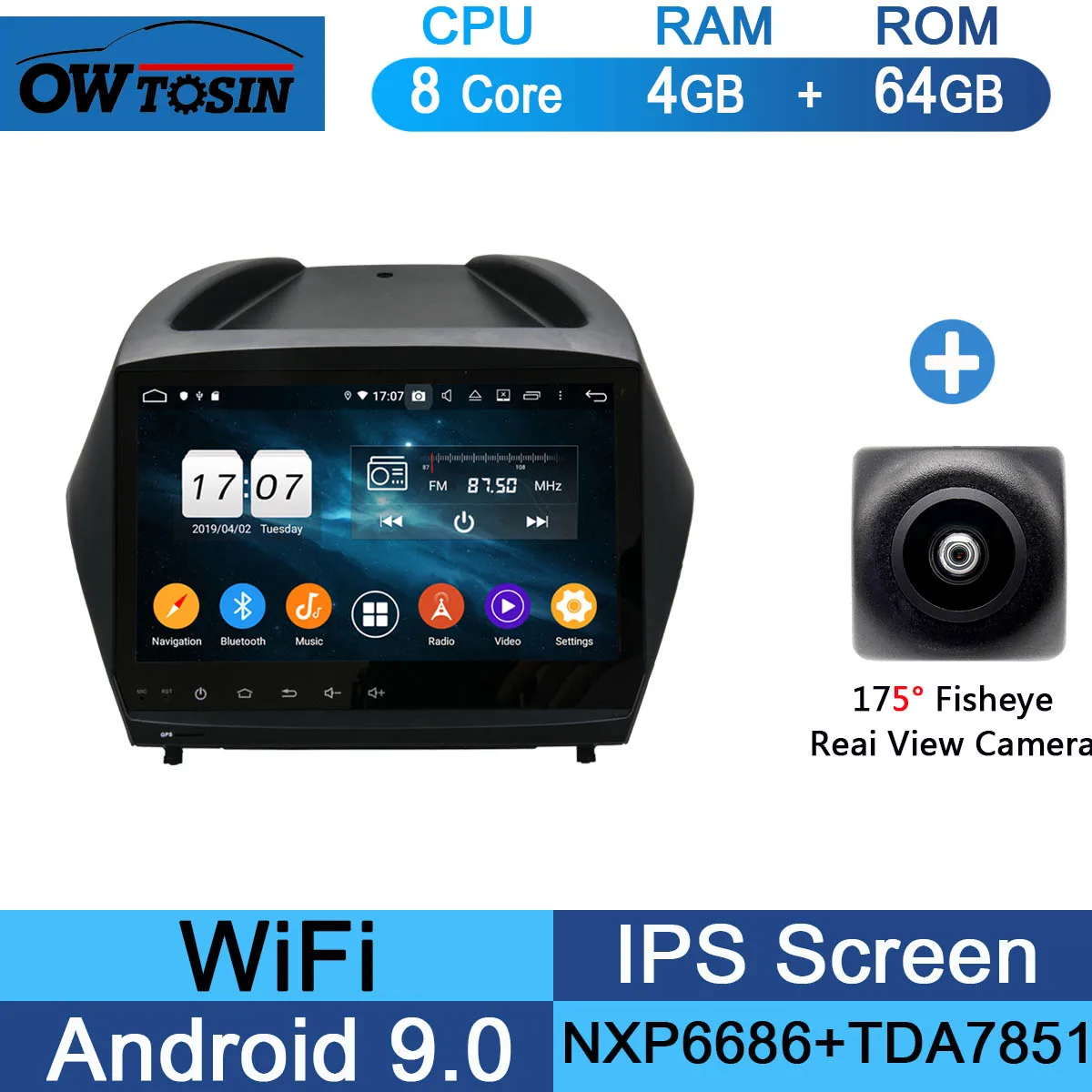 " ips 8 ядерный 4 Гб+ 64 ГБ Android 9,0 автомобильный DVD мультимедиа для hyundai Tucson IX35 Tucson 2 2010- радио gps DSP CarPlay Parrot BT - Цвет: 64G Fisheye Camera
