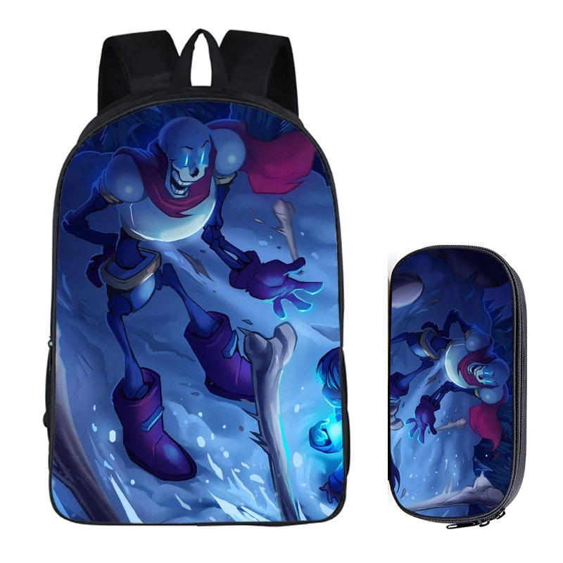 2Pcs Undertale 016 16 дюймов сумка-рюкзак для девочек-подростков; для мальчиков и девочек Книга сумка Детская сумка школьные рюкзаки карандаш комплекты с сумкой - Цвет: 2Pcs Undertale 016