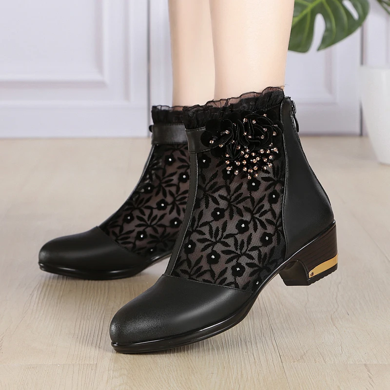 Женские жемчужные летние сандалии на толстом среднем каблуке из натуральной