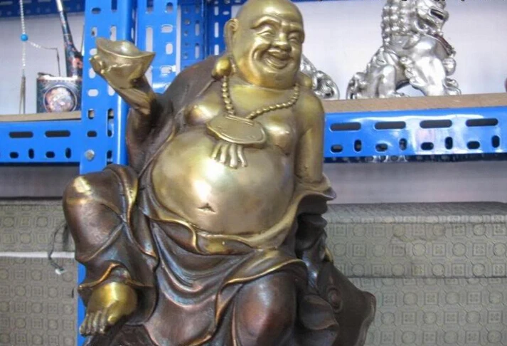 150401 S0650 17&quotChina classic Bronze Copper Lucky Happy Maitreya Buddha Ride on Fish Statue | Дом и сад