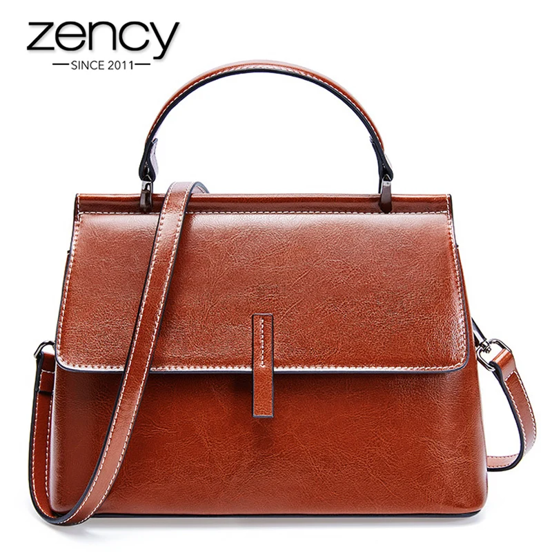 Сумка тоут Zency женская из 100% натуральной кожи маленький саквояж на плечо в стиле