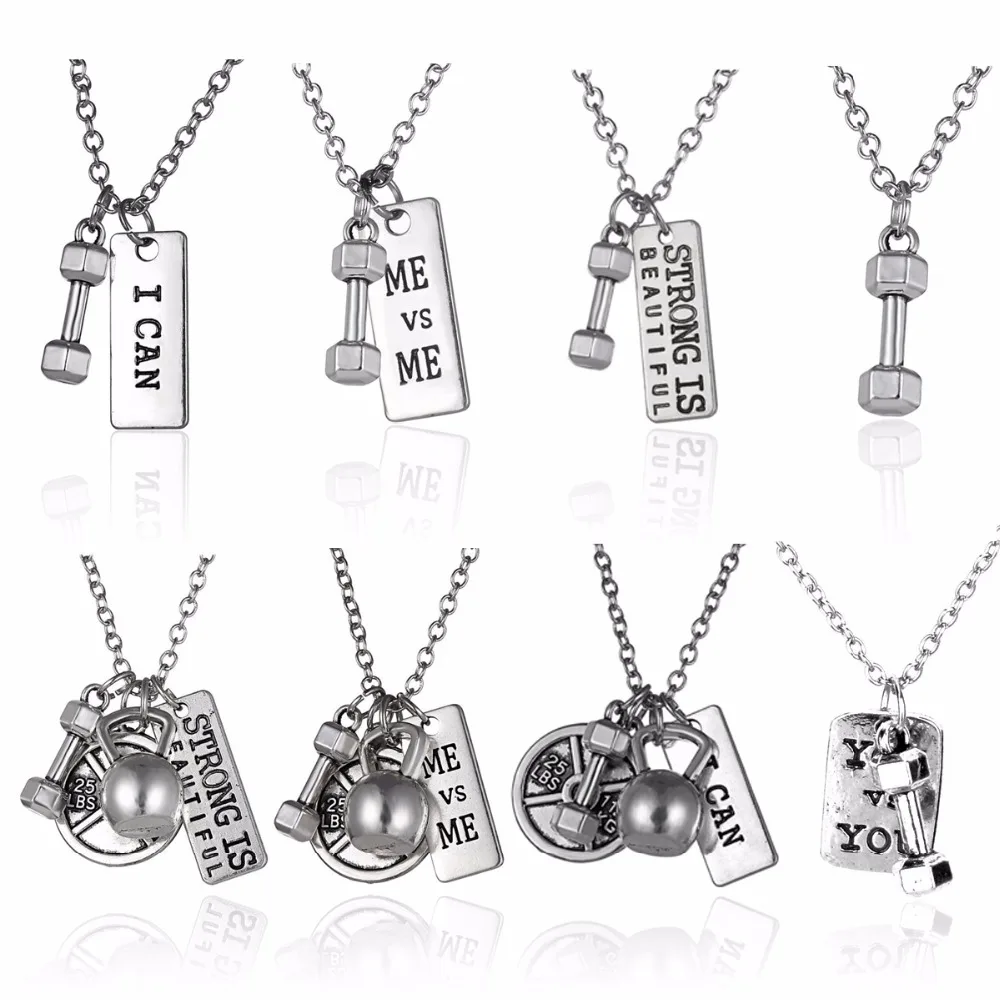 Fitness Gym Jewelry Pendant Lover Friend Bodybuilding Bar Dumbbell Kettlebell Collier Necklace Sports Men Women Necklaces 001 | Украшения и