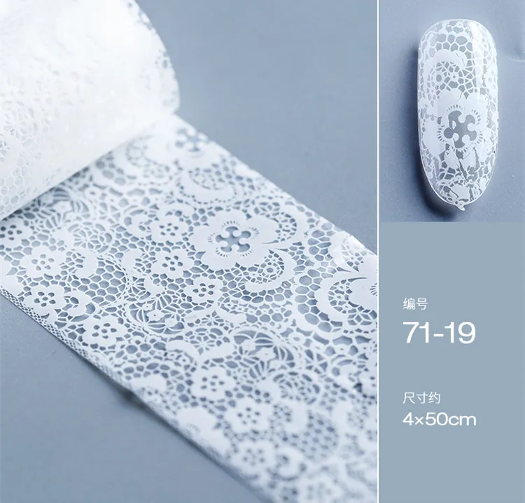 20 pattern available Nails Foil Stickers 4*50cm White Lace Flowers Design Manicure for Gel Polish 3D Art Decorations Decal | Красота и