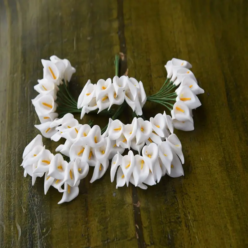12 шт./партия, мини PE Calla Lily, искусственные цветы, букет, многоцветный цветок для скрапбукинга тычинки и листья, свадебные украшения