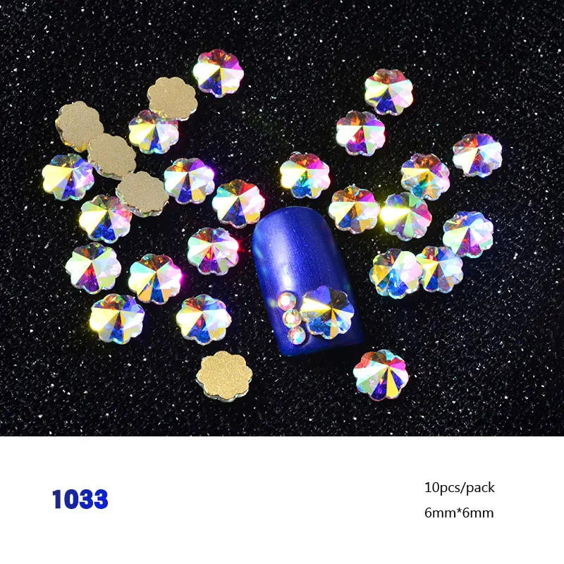 10Pcs 1033 10 шт. Блестящие Хрустальные Стразы для ногтей AB, цветные 3D стеклянные драгоценные камни с плоской задней стороной, блестящие украшения для ногтей DIY, 30 дизайнов - Цвет: 10Pcs 1033