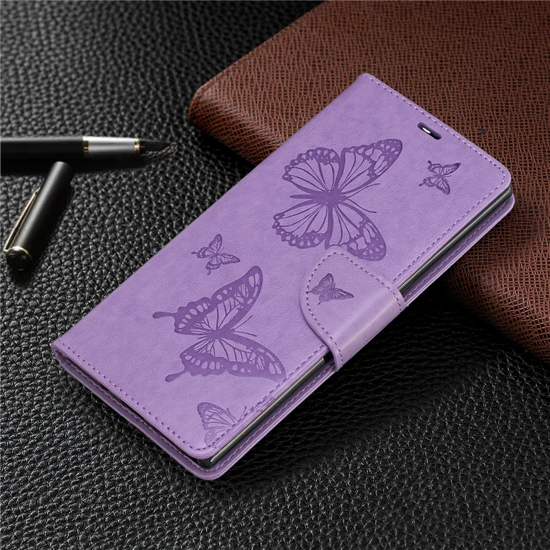 Чехол бумажник для Samsung Galaxy Note 10 с тиснением бабочки из искусственной кожи