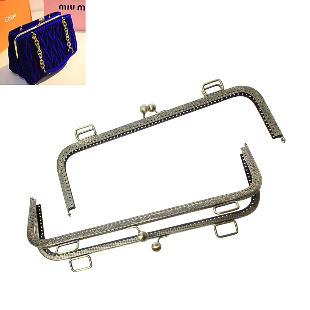 

DoreenBeads Antique Bronze Tone DIY Coins Purse Bag Metal Rectangle Frame Kiss Clasps Locks Handle Clutch 29.5cm x11.5cm 1PC