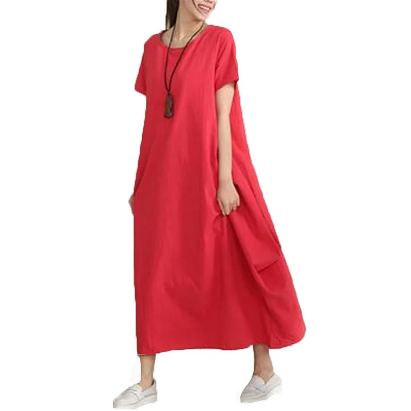 2017 Женская Ретро Шею С Коротким Рукавом Карманы Халат Случайные Свободные Лето