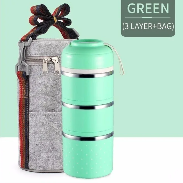 green3 with bag Dropshopping японский, из нержавеющей стали Ланч-бокс Герметичный Тепловой Bento box для детей портативный милый Пикник школьный контейнер для еды - Цвет: green3 with bag