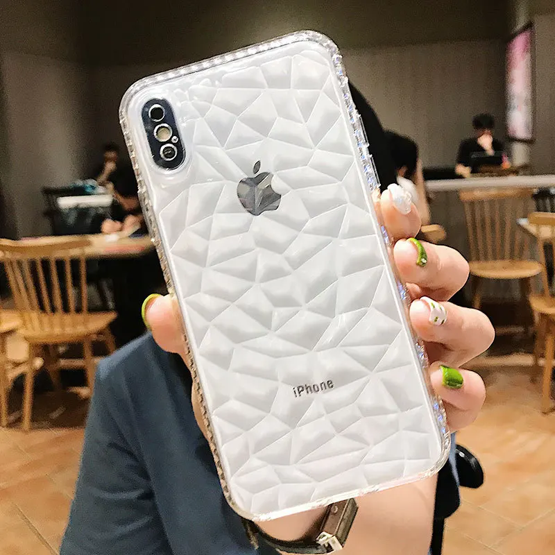 Алмазная текстура чехол для iPhone 6 6s 7 8 Plus X XR XS Max мягкий телефона пары прозрачный