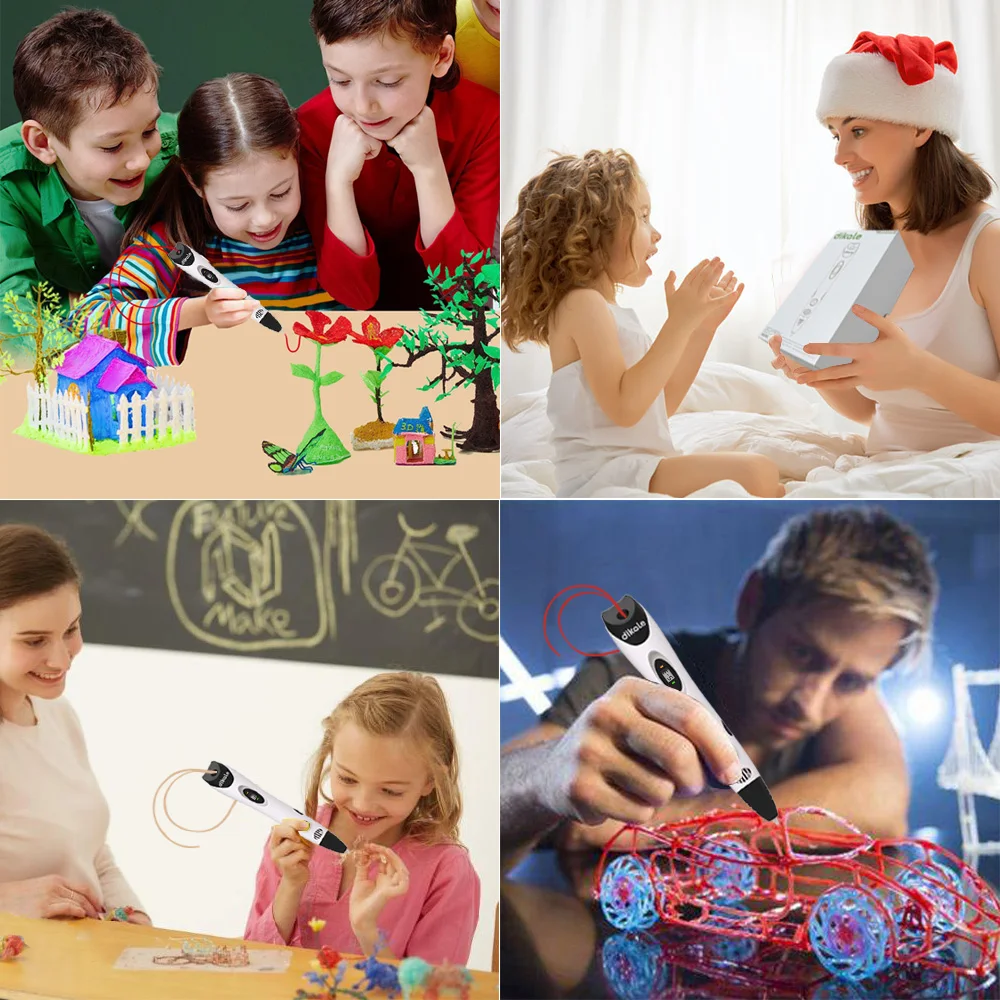 Dikale 3D Ручка 3D Ручка для рисования не засоряющая белая новейшая версия принтер для печати карандаш бонусные трафареты электронная книга для детей и взрослых подарок
