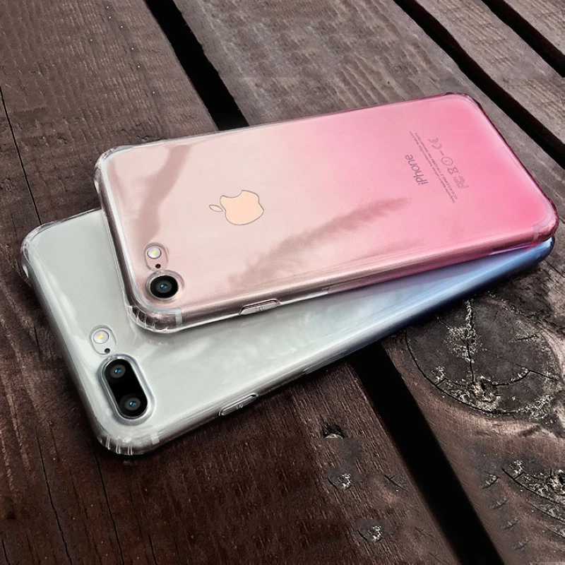 Ударопрочный ультратонкий градиентный цветной Мягкий ТПУ чехол для iPhone 6 6s 7 8 Plus X 10, Задний защитный чехол для телефона s