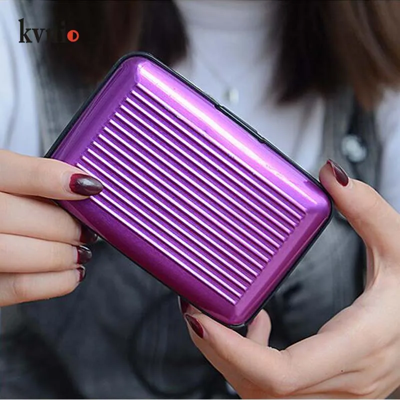 KVNIO сплошной цвет анти-RFID карты пакет Мода ID/Кредитные карты карман Унисекс Мини карточный кошелек для мужчин и женщин - Цвет: Фиолетовый