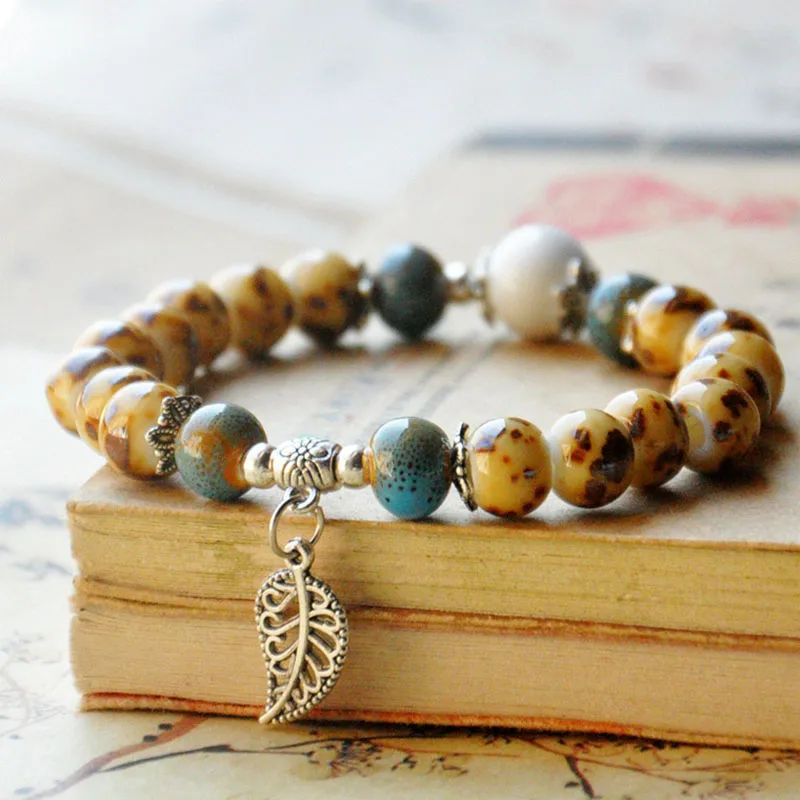 Серебристые браслеты из керамической нити с полыми листьями для женщин и мужчин