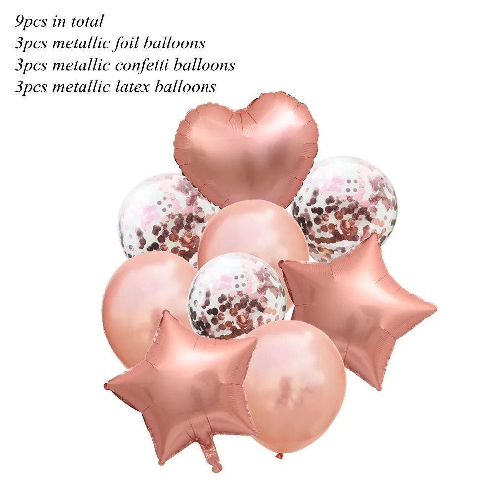 9p rosegold confetti 1 набор металлических гелиевых шаров конфетти воздушные шары Сердце& звезда надувные шары для дня рождения Свадебные украшения принадлежности - Цвет: 9p rosegold confetti