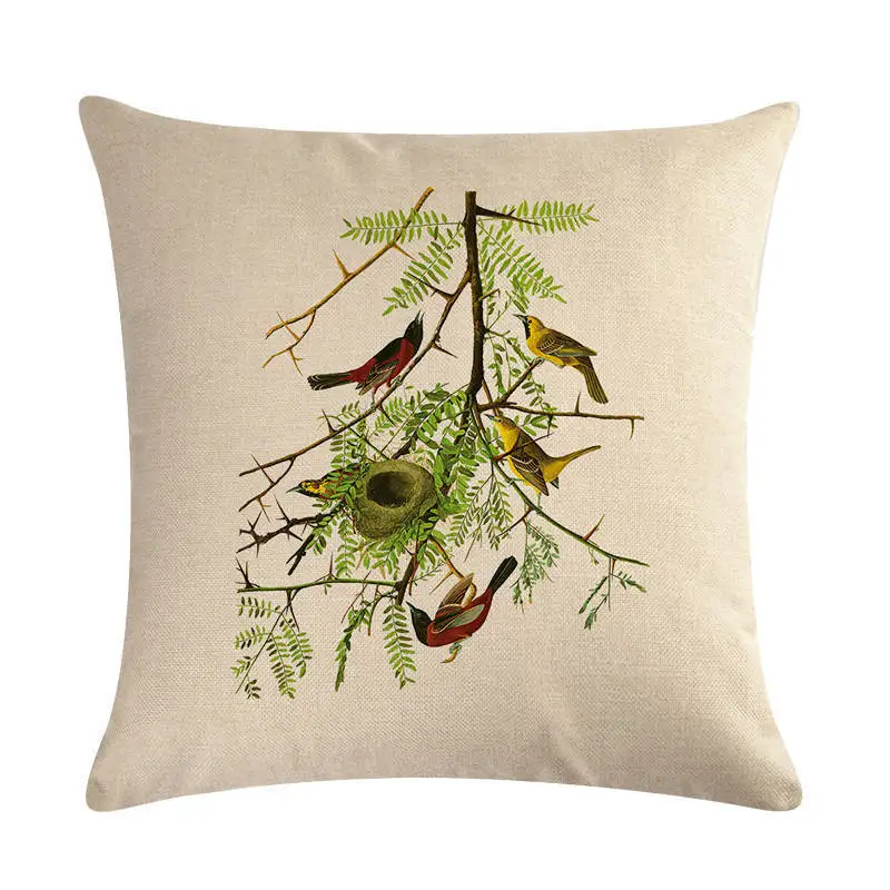 

Birds Pillow Case Linen Cushion Sofa Car Cushion Cover Home Decoration Sofa Green Leaf PillowCase 45x45cm