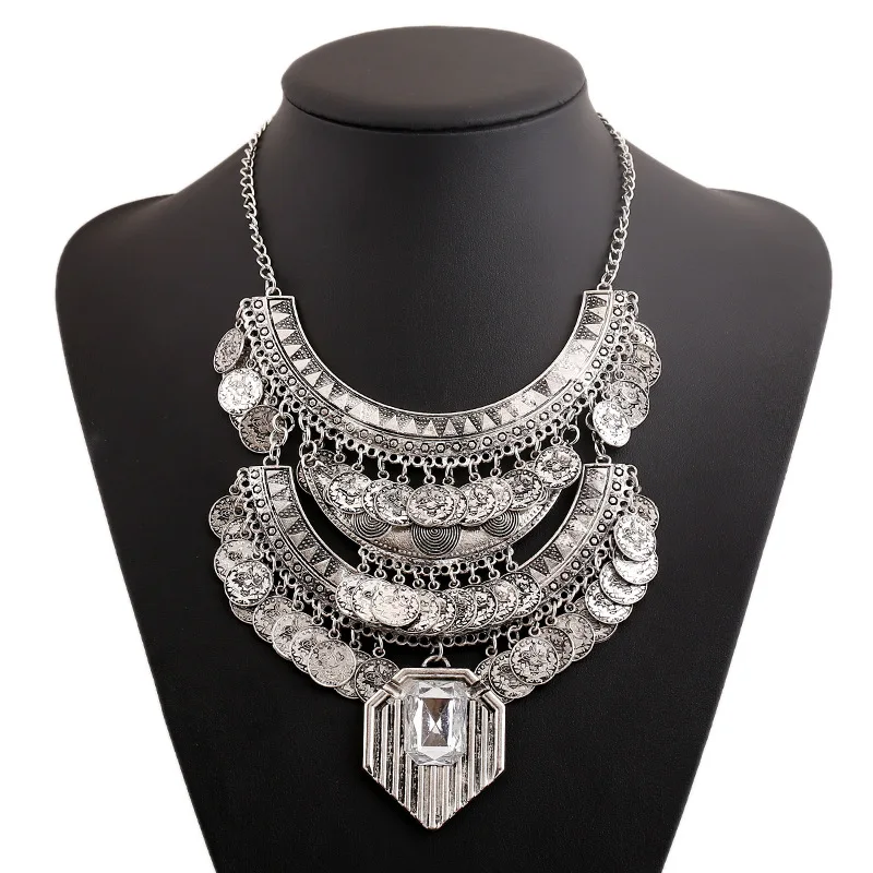 Женское массивное длинное ожерелье винтажное этническое богемное с цепочкой в