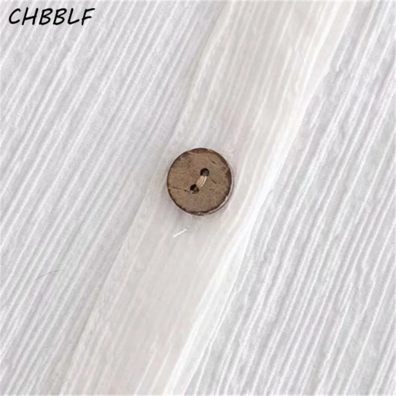 CHBBLF women white V neck dress buttons design three quarter sleeve female casual ruffles dresses vestidos NJN1328 | Женская одежда