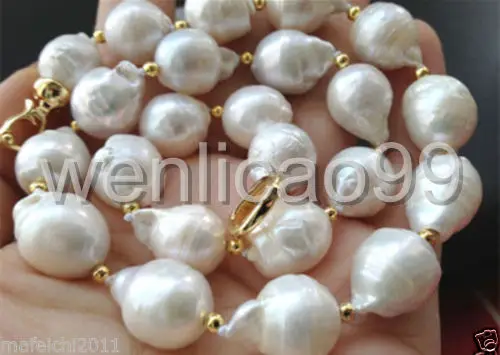 

Beautiful 13-18mm white baroque keshi reborn Freshwater pearl necklace 18"