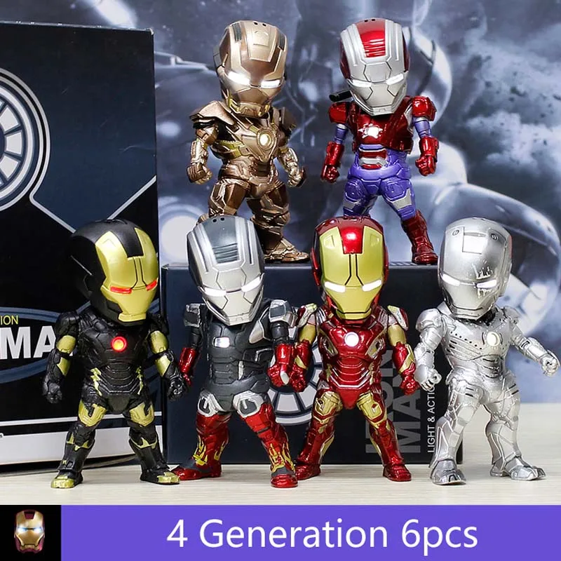 4 generation 6pcs 33 стили Железный человек МК Mark на возраст 1, 2, 6 7 20 42, 43 размеры 44, 45 халкбастера ПВХ фигурка игрушки с светодиодный светильник украшение автомобиля - Цвет: 4 generation 6pcs