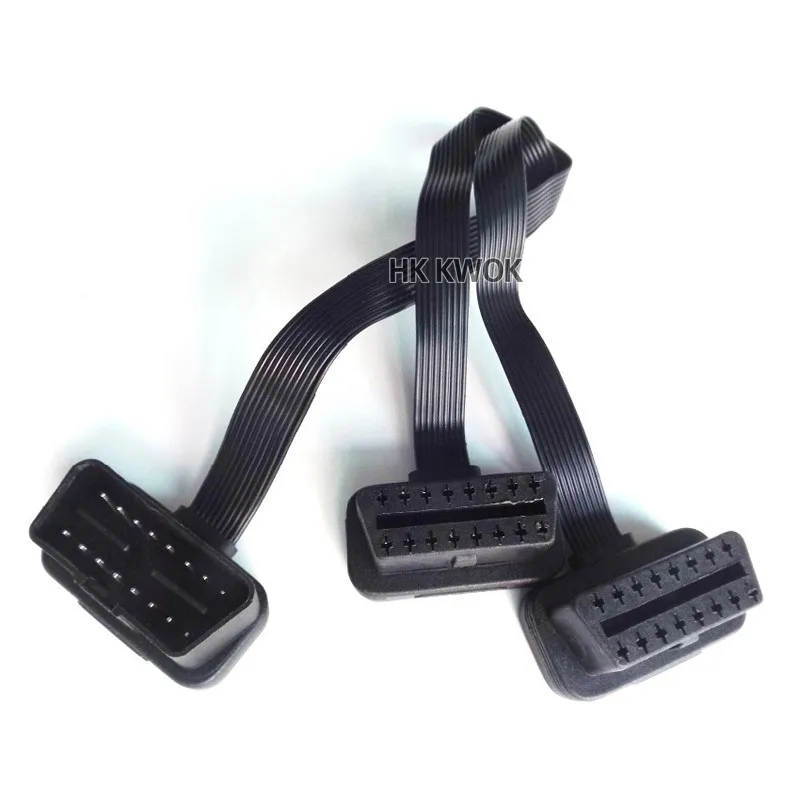 Лидер продаж! Плоский+ тонкий, как лапша OBDII OBD 2 OBD2 16 Pin ELM327 мужчин и женщин Y сплиттер локоть удлинитель соединительный кабель