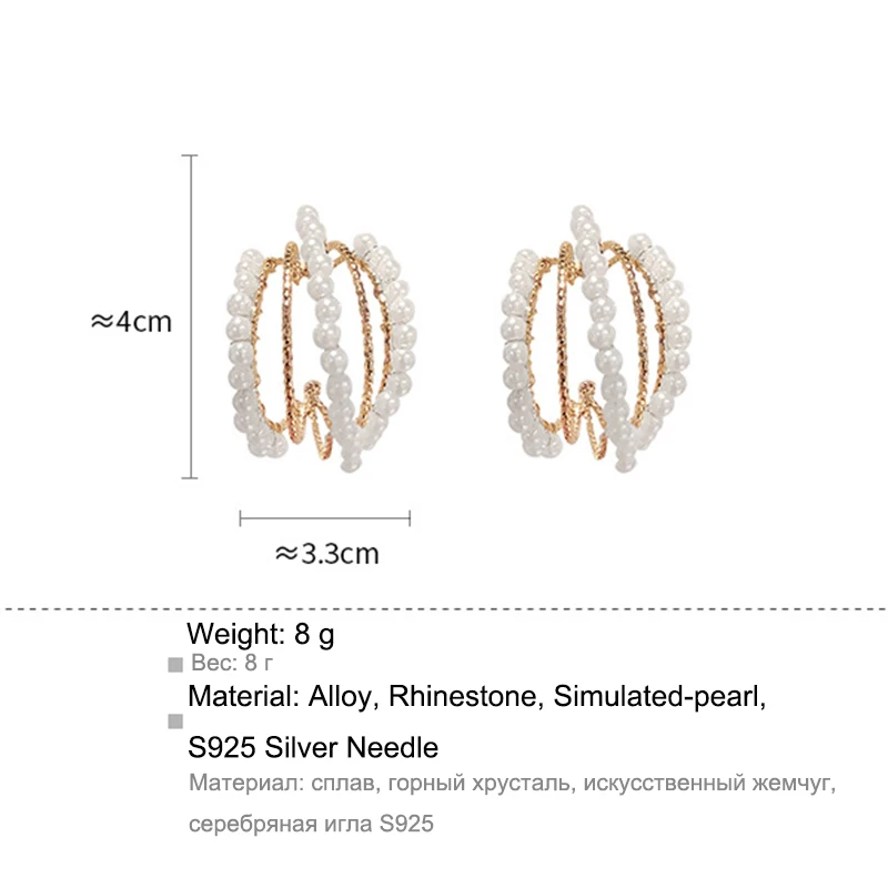 

Hot Fashion Gold C Shaped Pearl Hoop Earrings For Women Jewelry Luxury Earrings Gift 2019 New S925 Needle L5E736