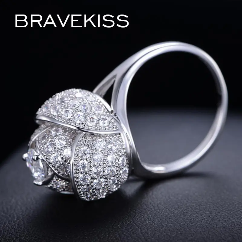 BRAVEKISS Модное Новое Стильное женское кольцо родиевый цвет розовый цветок с 5 мм 0.5ct