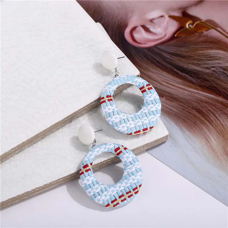 Серьги женские круглые геометрические из ротанга корейские 2019|Серьги-подвески| |