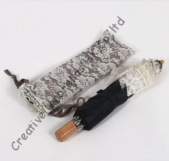 Beige Double Embroidery lace fabric 100%sunscreen UPF&gt50+ parasol 8k ribs manual windproof pricess cherry wooden handle | Дом и сад