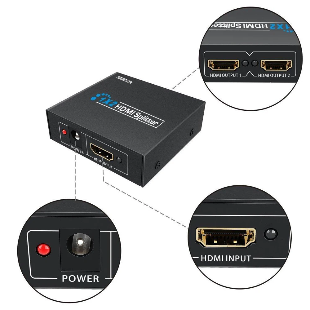 SGEYR 2 порта HDMI сплиттер 1x2 HDMI 1,3 v разветвитель 1 в 2 выхода разделяет 1 HDMI сигналы на 2 HD дисплеи поддержка 1080p 3D Full HD