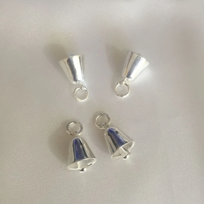 Бусины из серебра 92.5% пробы с маленьким колокольчиком 9 х18 мм 4 шт./лот (Mark S925) |