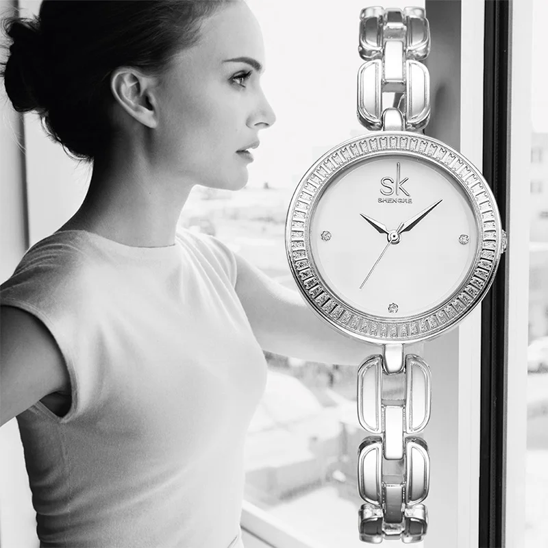 Sk/Новая мода Женское запястье Часы бренд дамы серебряный браслет Arc Дело
