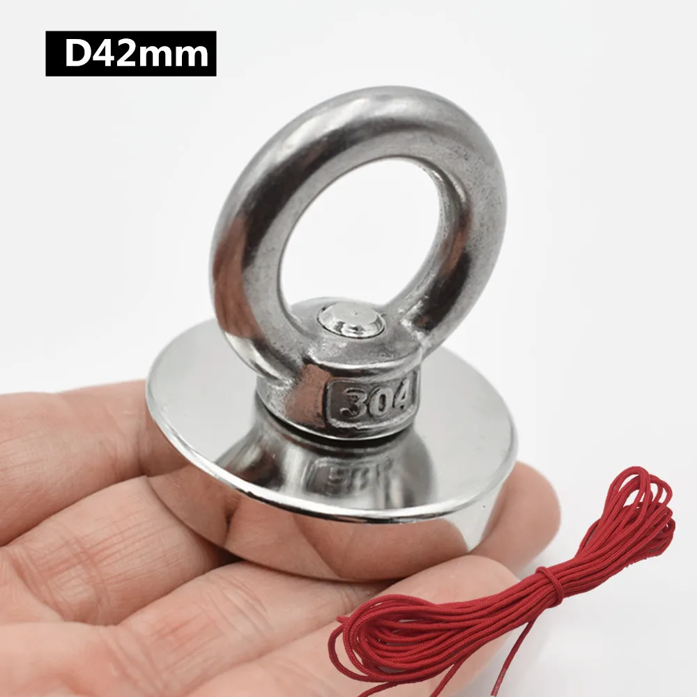 D42mm 10m rope 1 шт. D60mm держатель сильный Мощный Неодимовый спасательные магниты потянув монтажный горшок с кольцом рыболовные снасти морской спасательное оборудование - Цвет: D42mm 10m rope