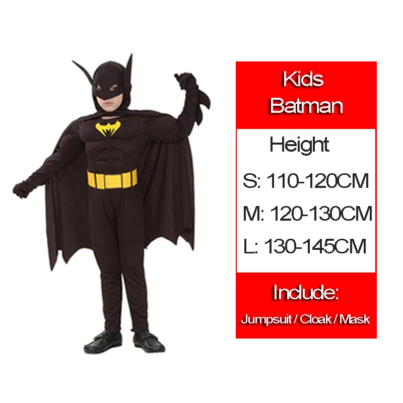 Batman Человек-паук Супермен Дети Мышцы аниме косплэй костюм костюмы Капитан Америка человек Муравей Тор мальчик девочка чудо женщина Халк Бэтмен Hornet - Цвет: Batman