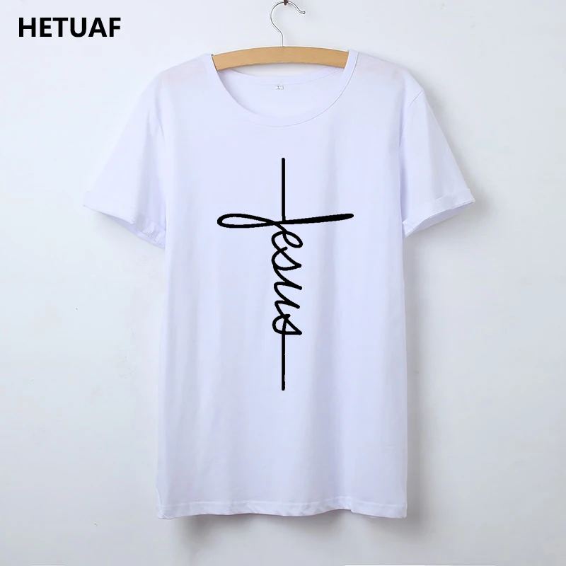 

HETUAF Jesus T Shirt Women Fashion Graphic Women Tshirt Feminina Tumblr Vintage Black White Summer Top Tee Shirt Femme Drop Ship