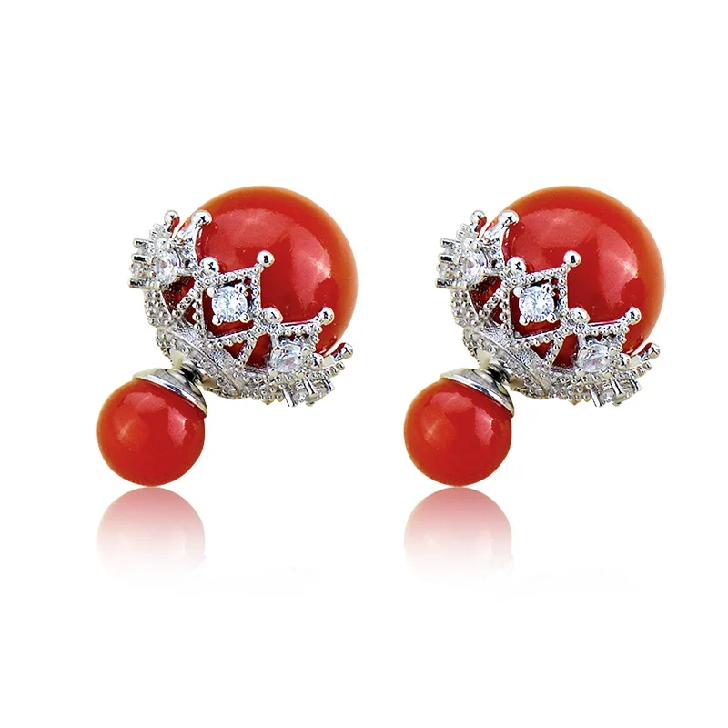 

99 pure silver needle double sided Pearl ear stud women earrings fashion wedding gift earring jewelry hy803