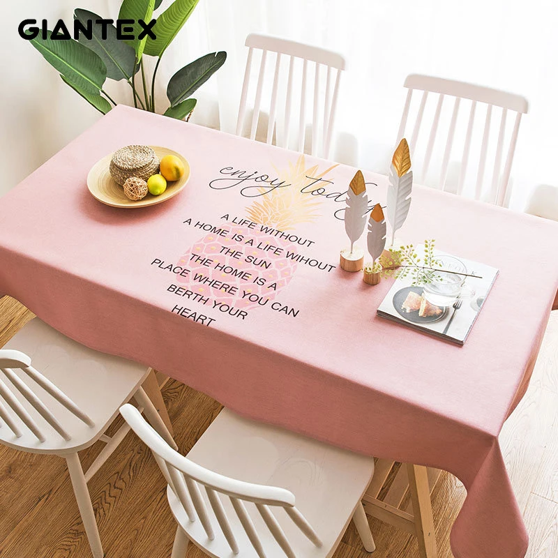 Розовая скатерть GIANTEX из хлопка и льна прямоугольная для обеденного
