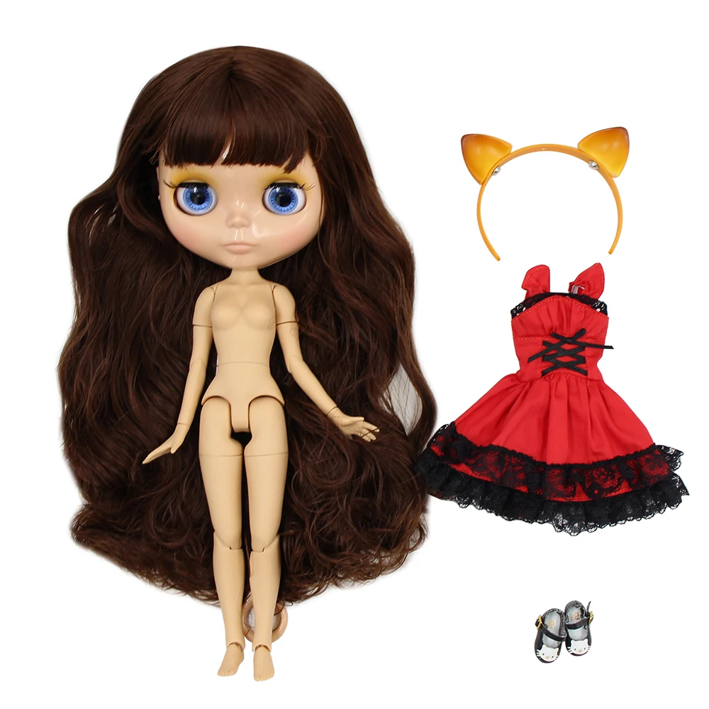 Ледяная кукла DBS Blyth коричневые волосы с челкой жареная кожа кошечка повязка на