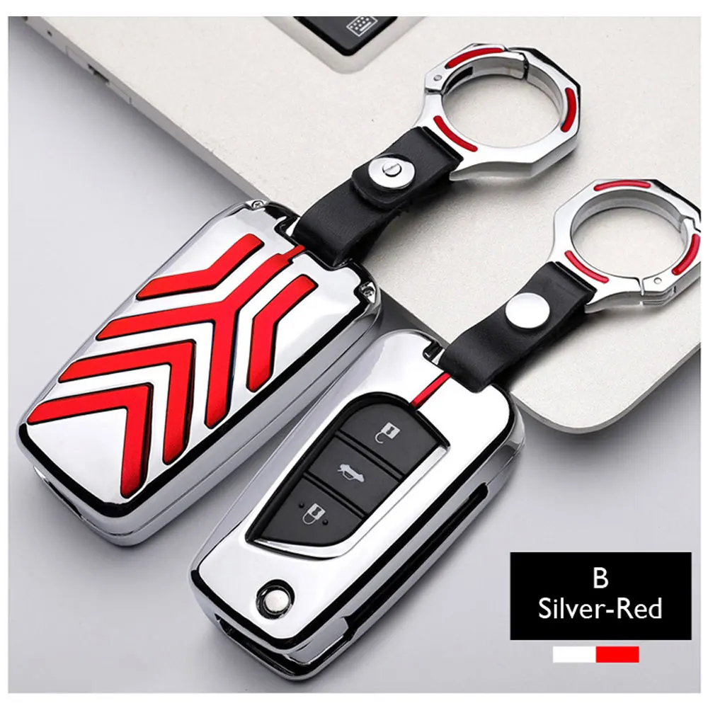 Key B (Silver-Red) Чехол для ключей автомобиля из цинкового сплава для Toyota Fortuner Rav4 Camry Highlander Crown Corolla пульт дистанционного управления Fob оболочка Защитная крышка брелок сумка - Название цвета: Key B (Silver-Red)