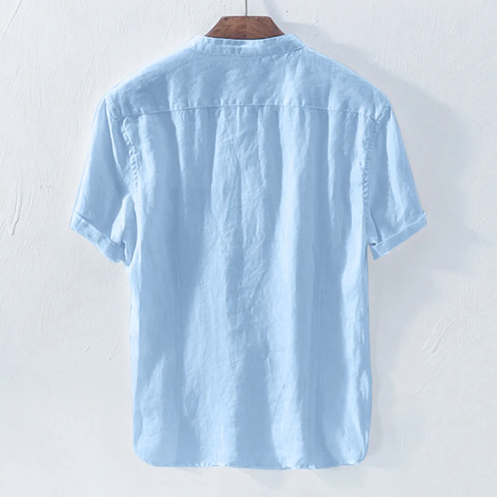 

shirt men streetwear chemise homme summer men shirt Breathable Solid Color Button Cotton Shirt Short Sleeve Y605