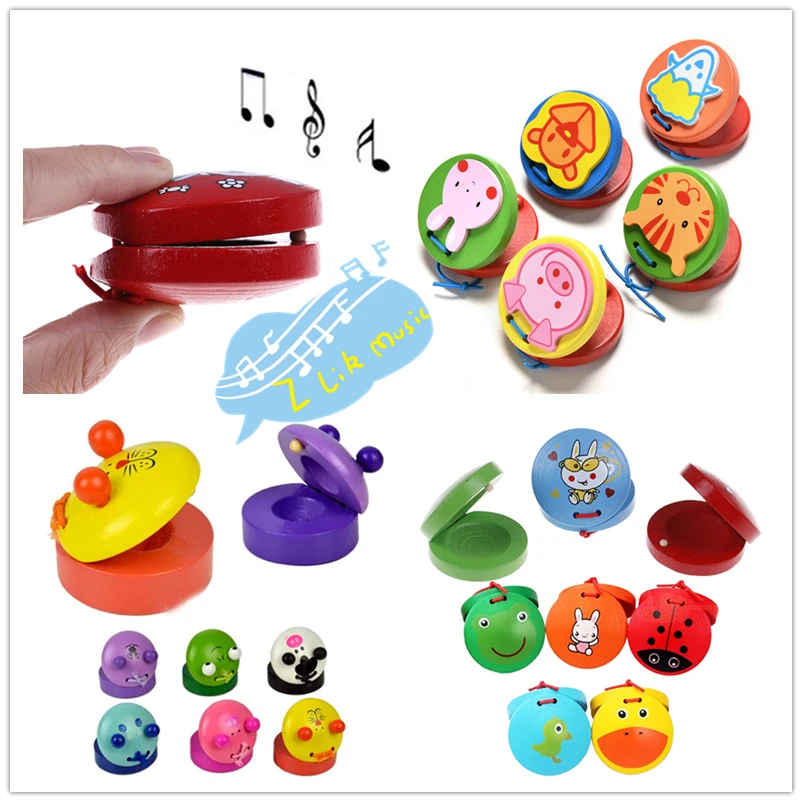 

Kids Toy Cute Cartoon Castanets Kids Baby Wooden Castanet Clapper Handle Musical Instrument Preschool Early Educational Toy